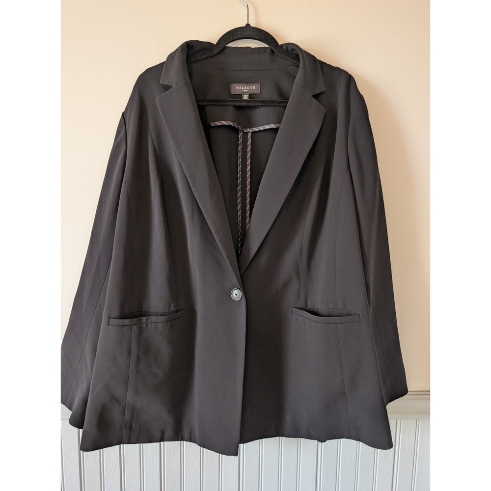 Talbots Plus Single Button Blazer 20W Black Career Quiet Luxury Model Off Duty